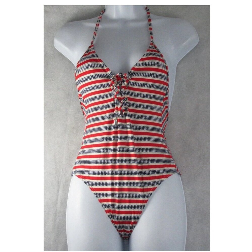 Bar III Women's One-Piece Swimsuit, Multicolor Stripes, Size 6
